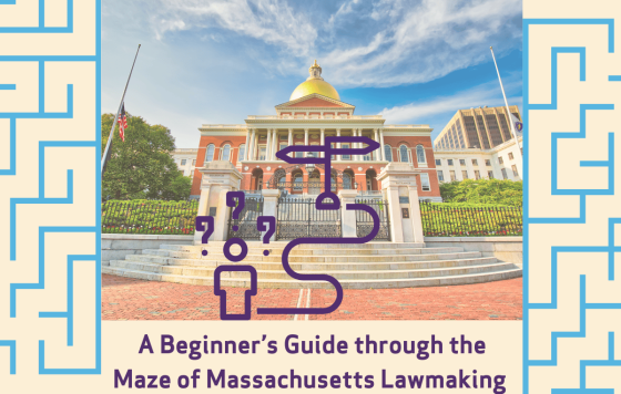 Graphic design with an image of the MA capitol building