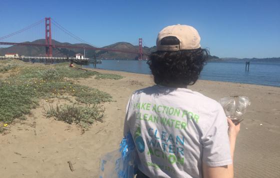 Dara Rossoff Powell leading a beach cleanup at Crissy Field, in San Francisco, on Sunday May 1